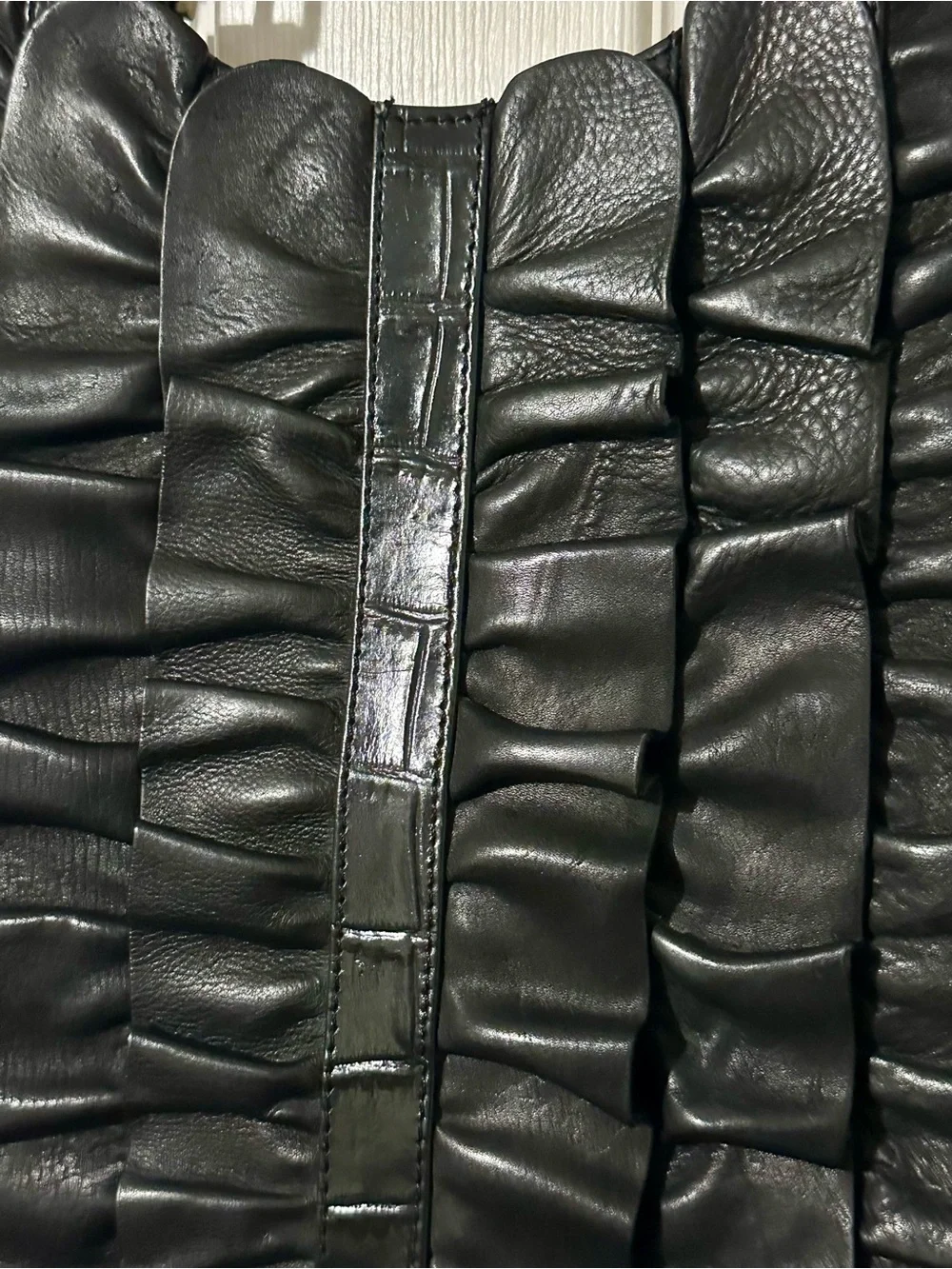 Michael Rome Black Ruffled Leather Tote - Picture 3 of 5